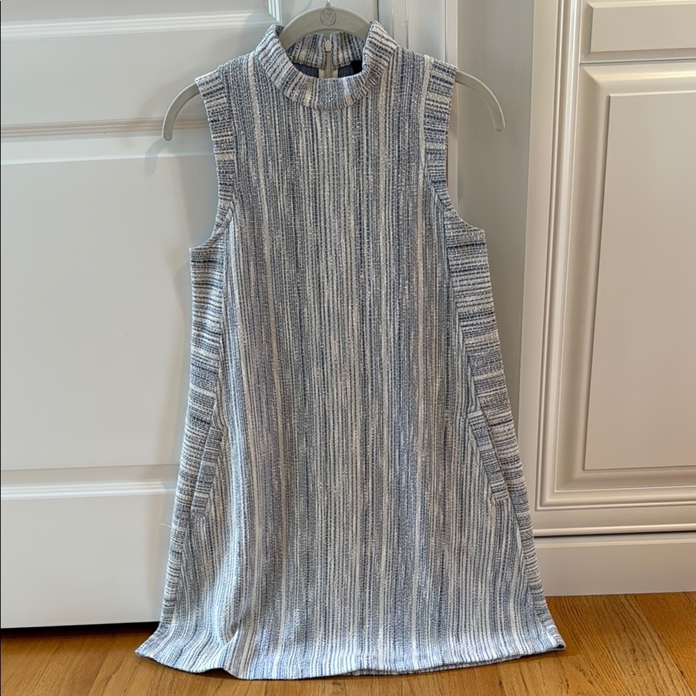 ME+EM Gray and White Pleated Sheath Dress Sleeveless